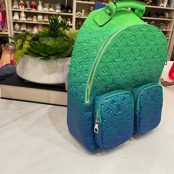 LOUIS VUITTON Virgil Abloh Blue & Neon Green Gradient Illusion Backpack - Picture 5 of 9